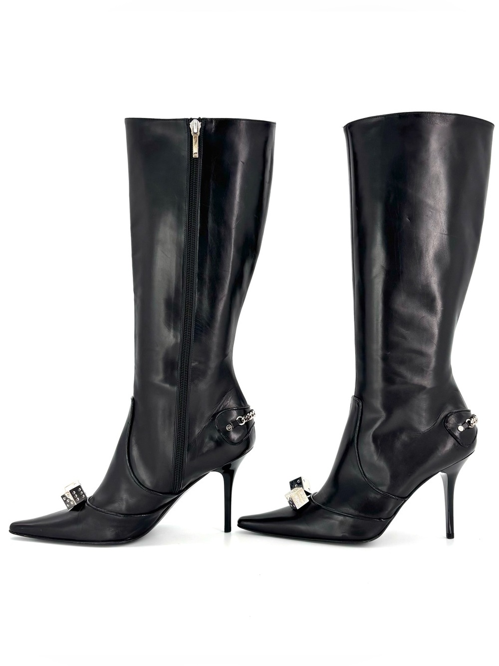 Dior Vintage John Galliano Gambler Dice Pointed Toe Knee High Boots 40 - Picture 4 of 10
